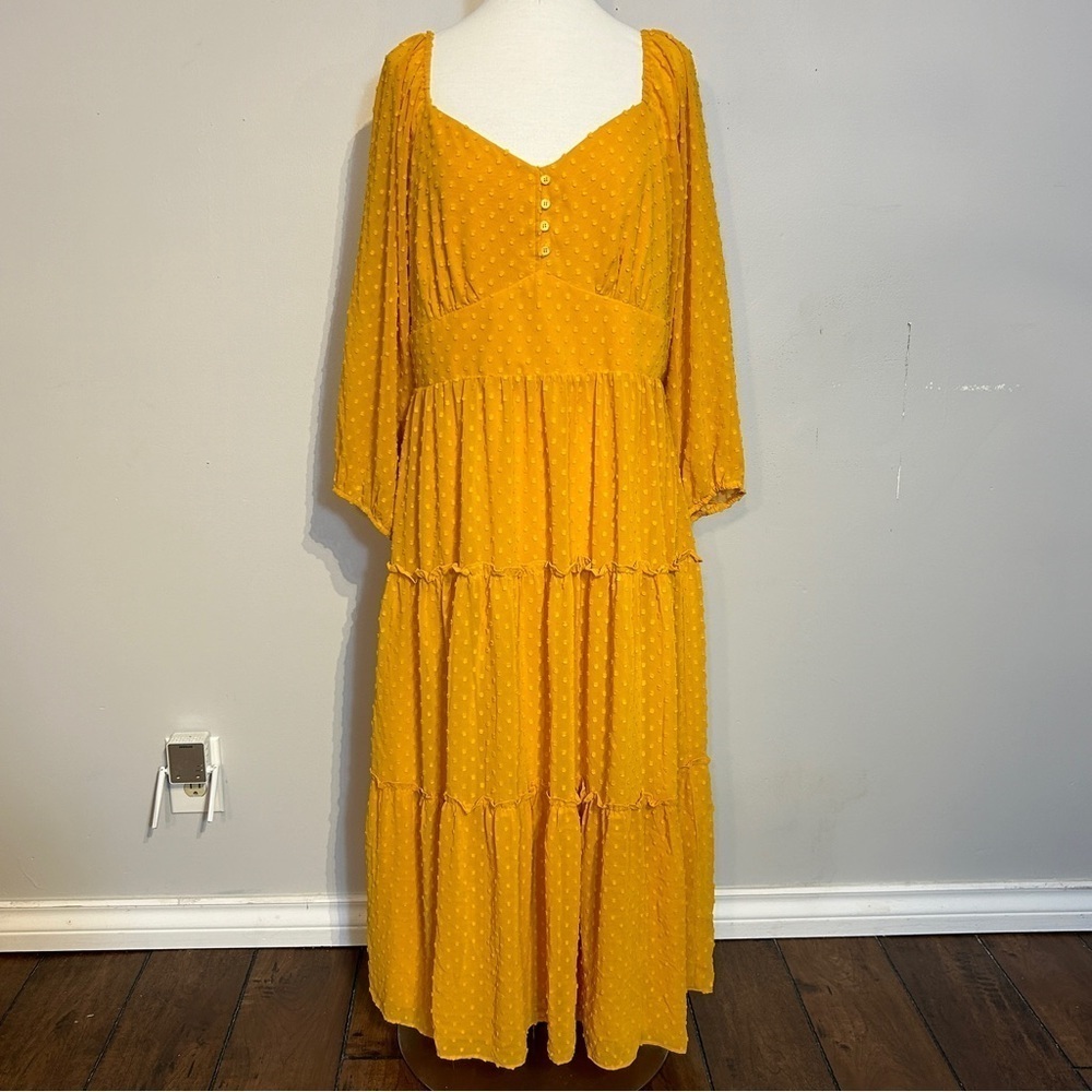 J. Crew Mustard Yellow Swiss Dot Midi Dress